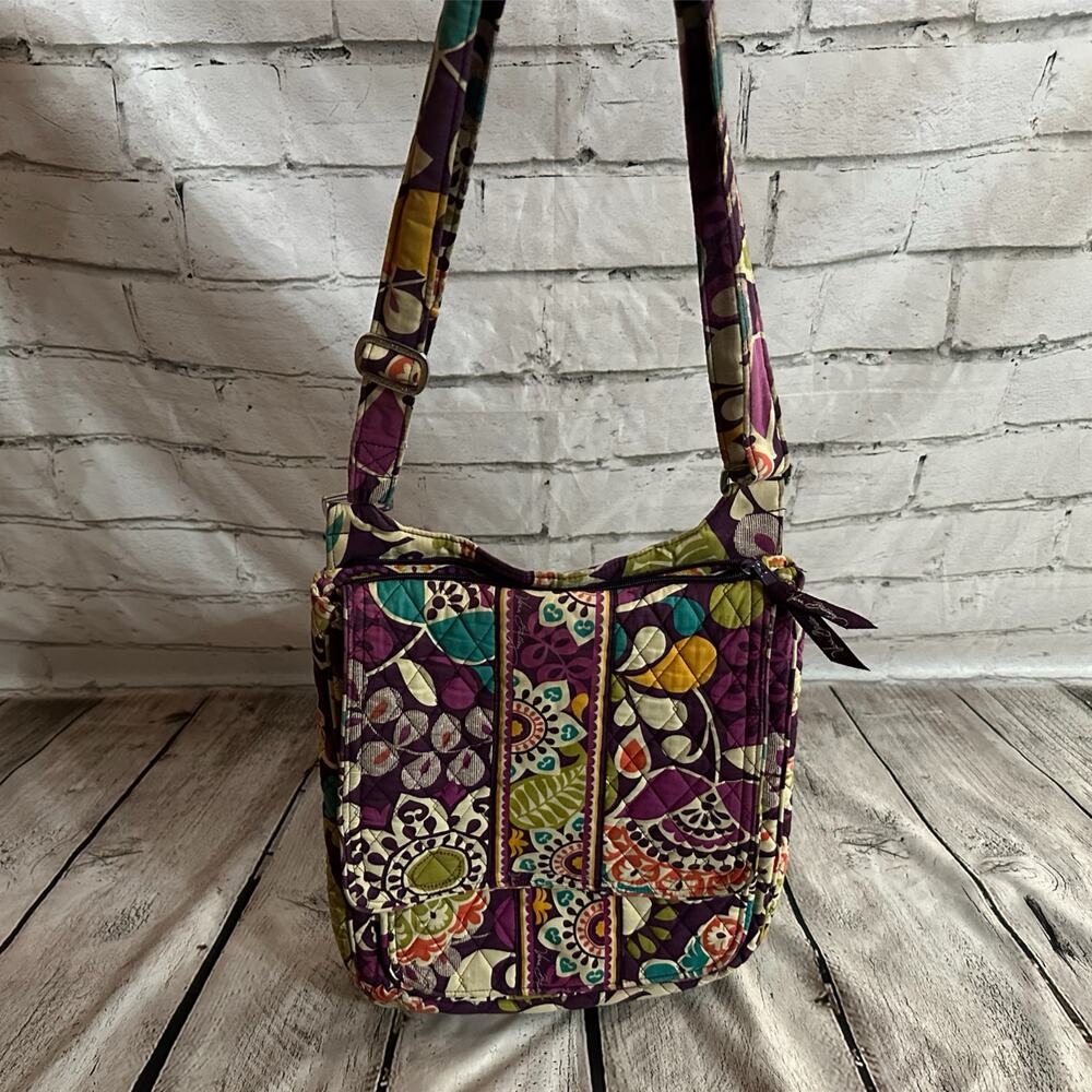 C22 Vera Bradley Purple and Green Cloth Hipster Crossbody Bag, Pre-owned